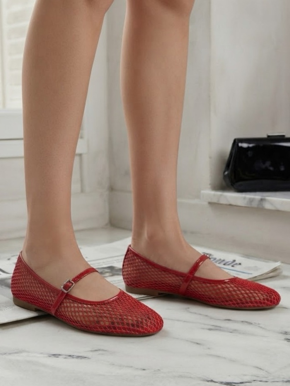 Steve Madden Mags Mesh Mary Jane Ballet Flat in Red
